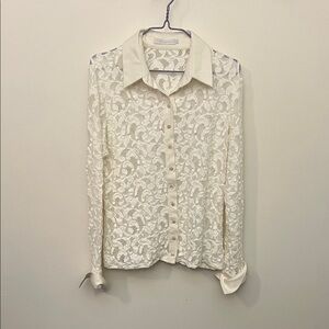 Anne Fontaine White/Ivory Lace Button Down Shirt